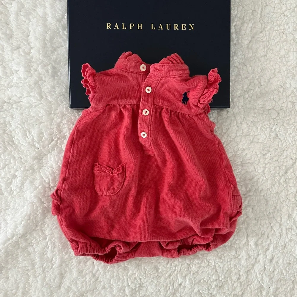 Ralph Lauren Coral Red Baby Girl Bubble Diaper Cover Romper